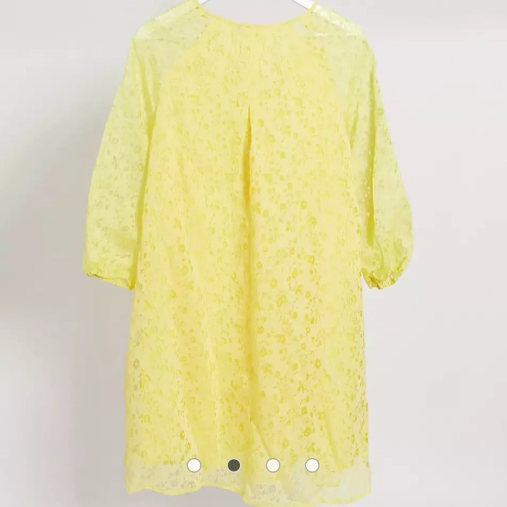 NWOT ASOS: YAS BRAND YELLOW MOCK DRESS W/ PUFF SLEEVES IN YELLOW FLORAL - Picture 2 of 3
